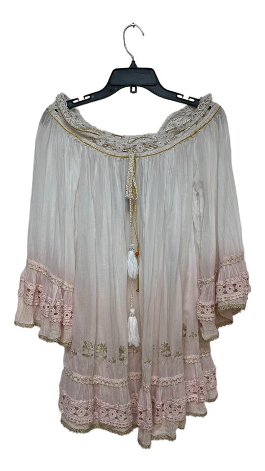 Resortwear Beachwear Soft Cotton Pastel Pink Trumpet sleeve coverup tunic