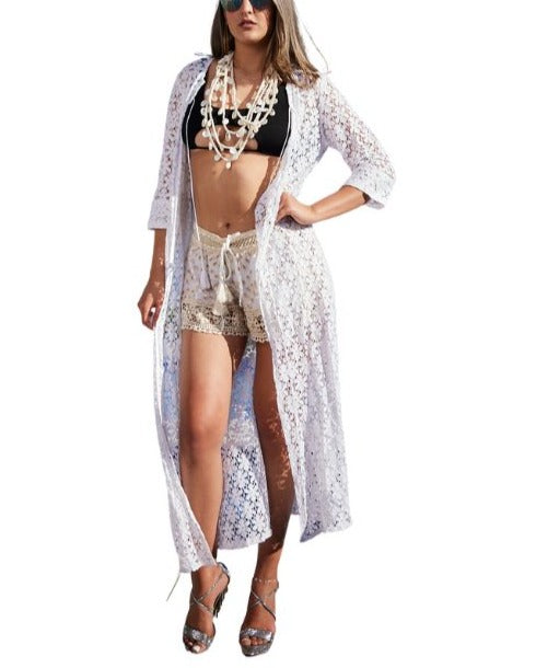 Resortwear.Miami Swimsuit Cover Up Summer Lace Kimono Casual Beach Coverups Cardigans Loose For Women