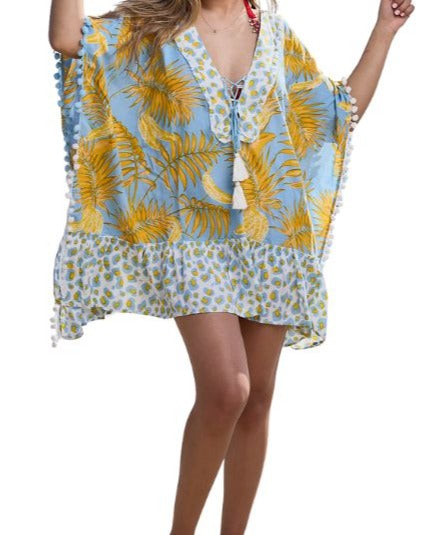 Resortwear Beachwear  Tropical Fruit Cotton Banana Short Kaftan coverup tunic