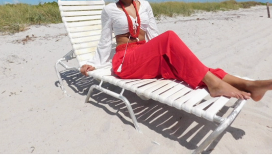 Resortwear Beachwear Soft Cotton Red Boho Pants