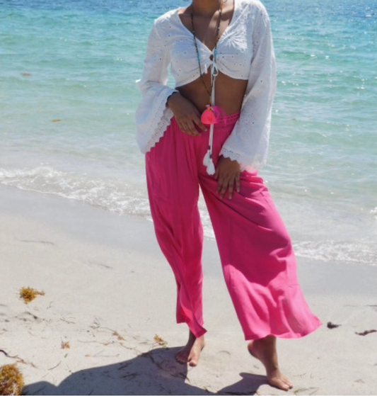 Resortwear Beachwear Soft Cotton Pink Boho Pants