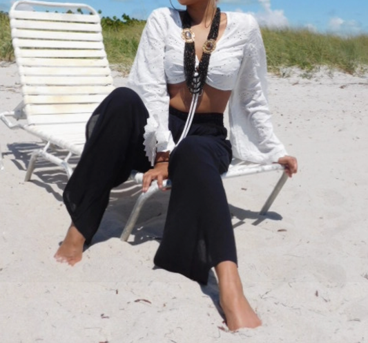 Resortwear Beachwear Soft Cotton Black Boho Pants