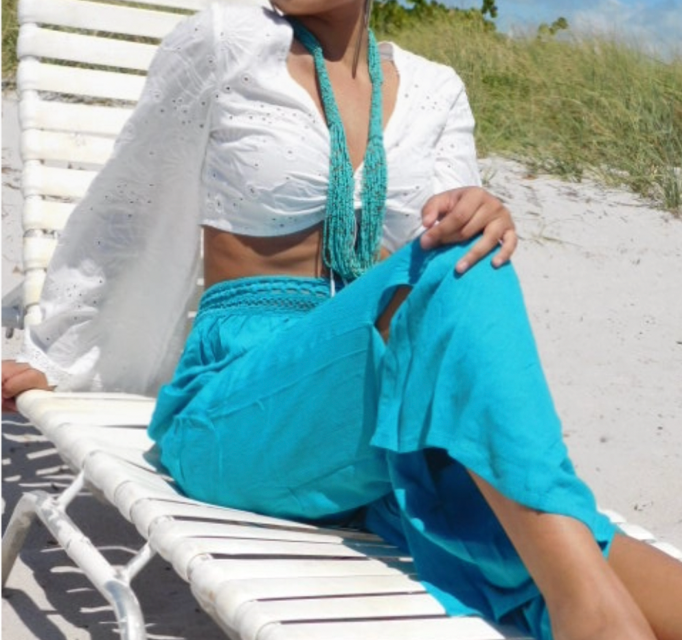 Resortwear Beachwear Soft Cotton Teal Boho Pants