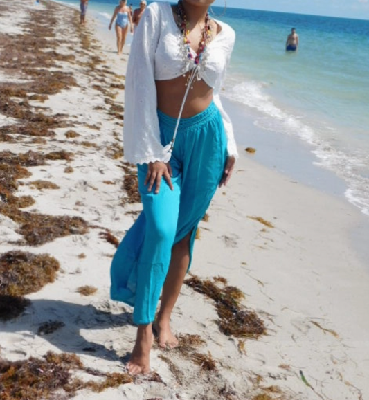 Resortwear Beachwear Soft Cotton Teal Boho Pants