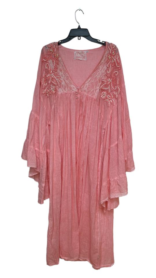 Resortwear Beachwear Cotton Pink Long Kaftan coverup tunic Resortwear.Miami Resortwear Beachwear Cotton Pink Long Kaftan coverup tunic Resortwear.Miami