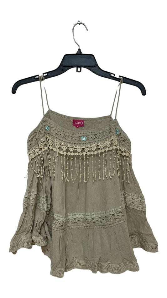 Resortwear Beachwear Cotton Olive Tier Top with Fringes