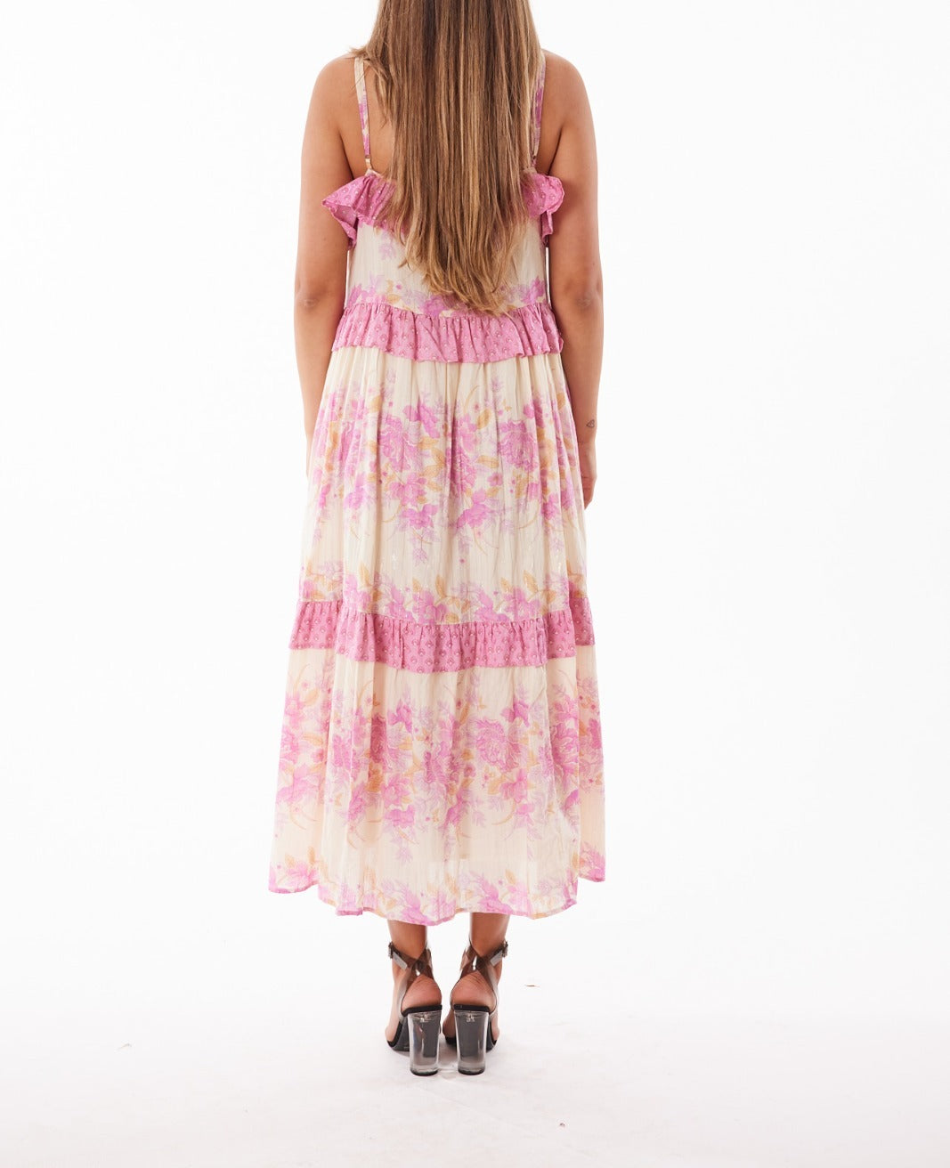 Resortwear Beachwear Spaghetti style Pink tier dress