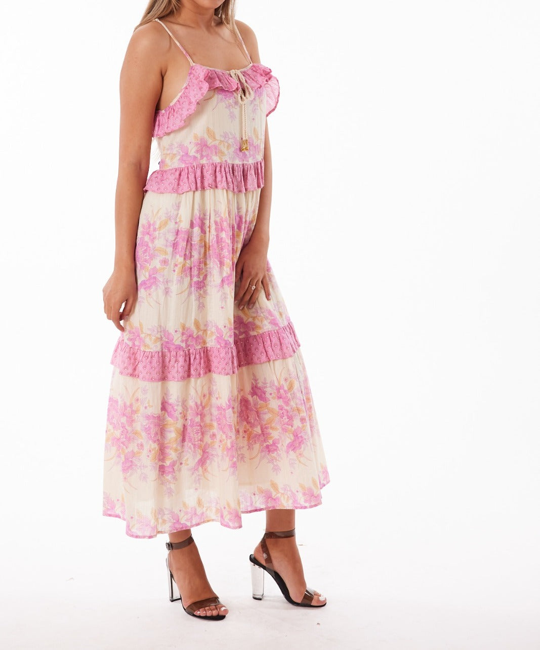 Resortwear Beachwear Spaghetti style Pink tier dress