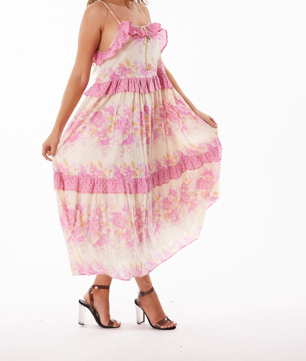 Resortwear Beachwear Spaghetti style Pink tier dress