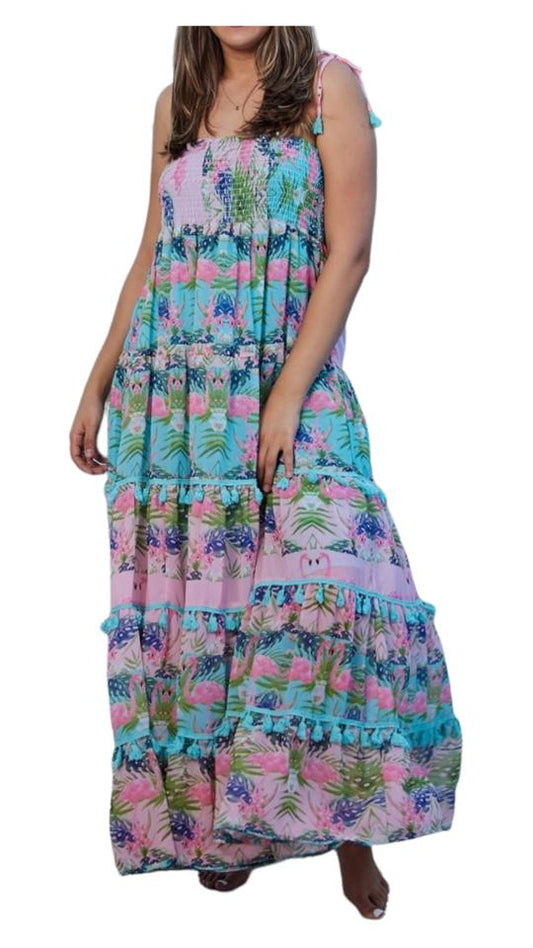 Resortwear Women Sleeveless Printed Dresses Summer Loose Tier Dress Long Maxi Dress